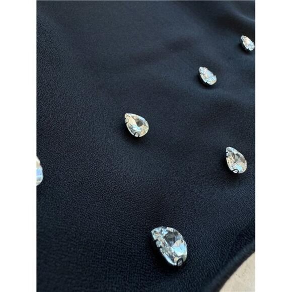 Rhinestone Decor Round Neck Long Sleeve Top And Mini Skirt, Autumn - Picture 5 of 6